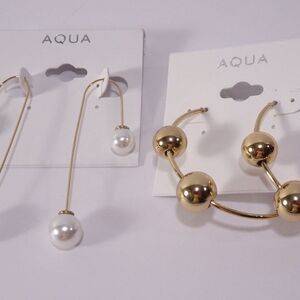 Bloomingdale's Aqua Silver and Gold Ball Hoop Threader Earrings NWT 35 ea